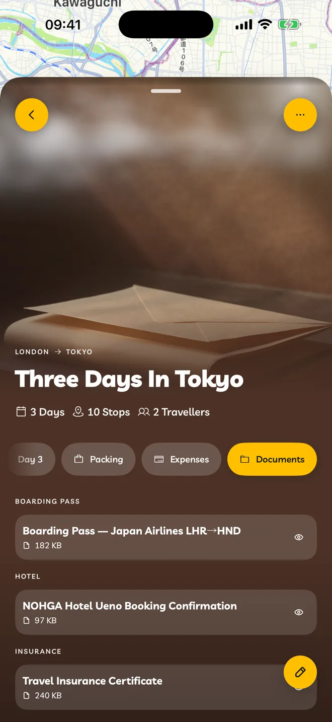 The Documents section grouped by kind