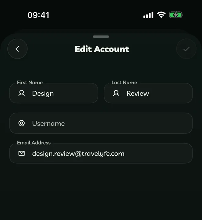 Edit Account with name, username and email address