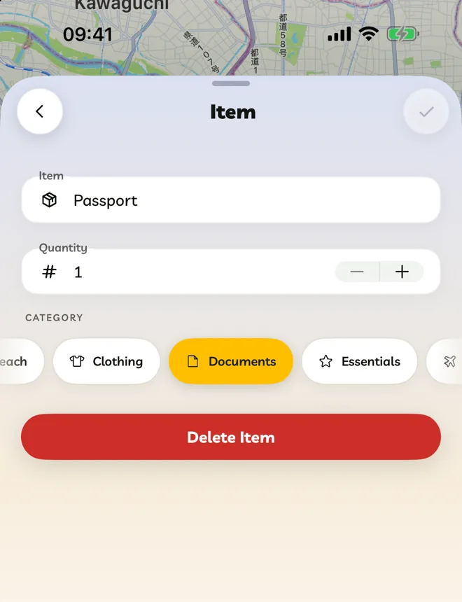 The packing item editor