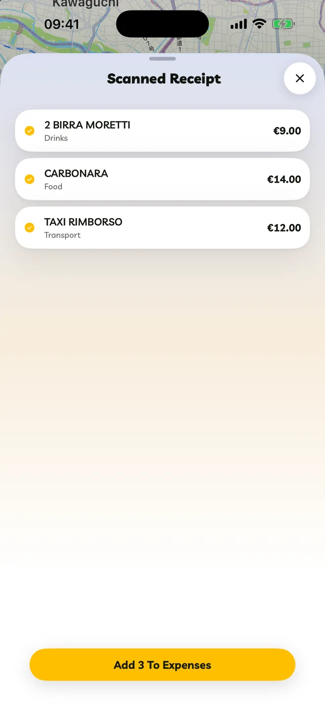 Scanned Receipt listing items and amounts