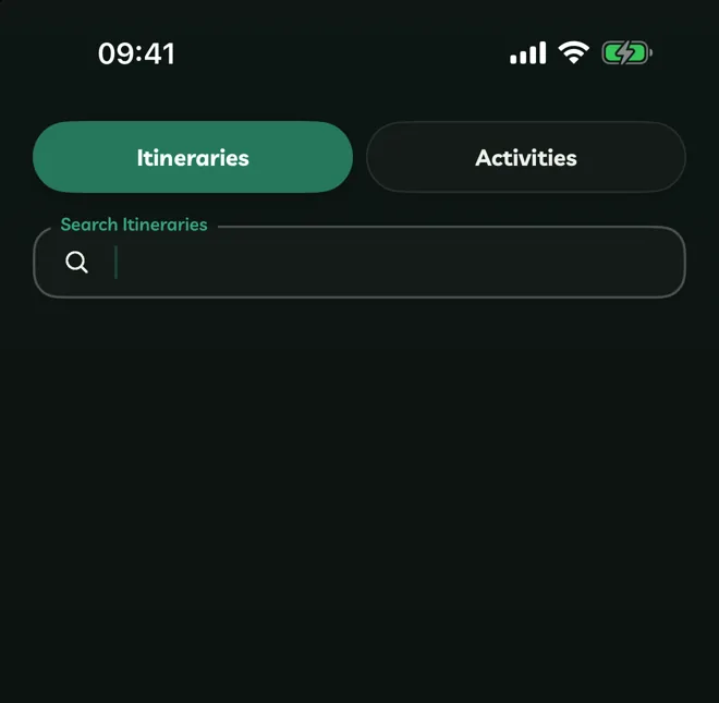 The Search tab with Itineraries and Activities