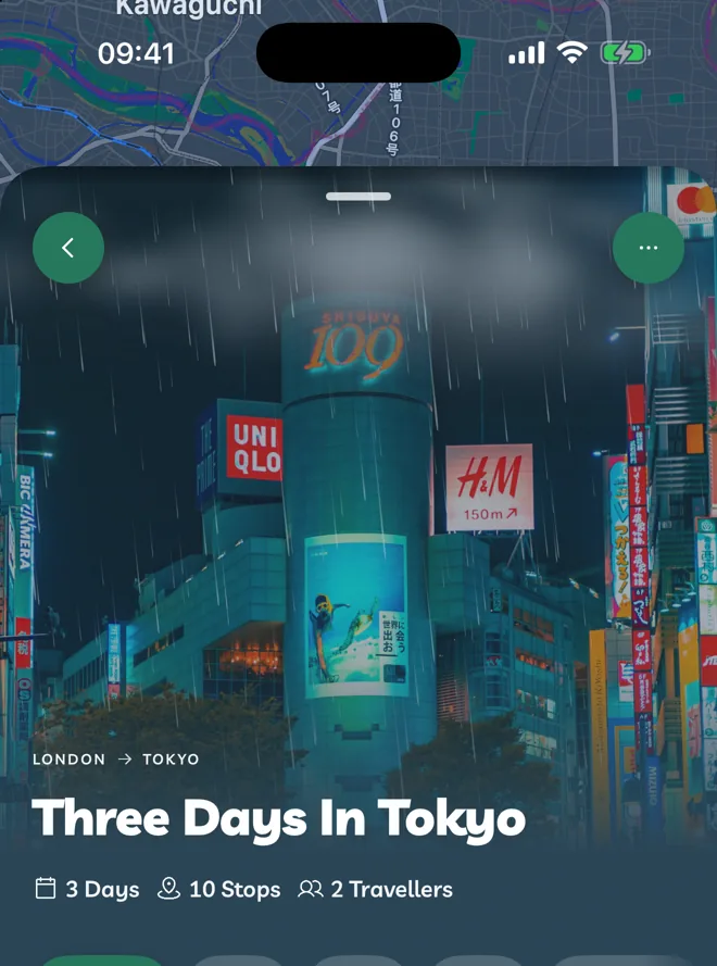 Rain drawn over an itinerary's cover photo