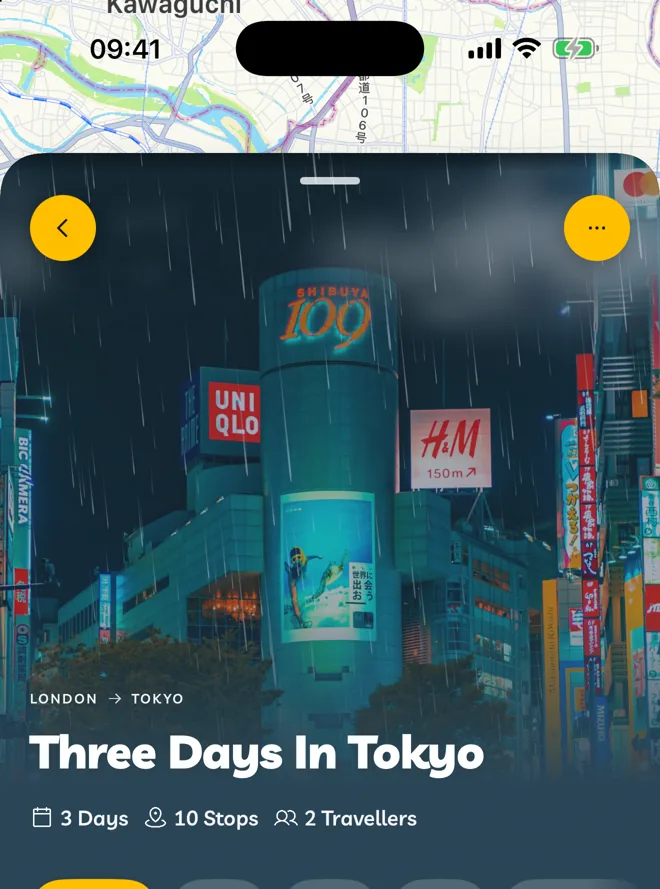 Rain drawn over an itinerary's cover photo